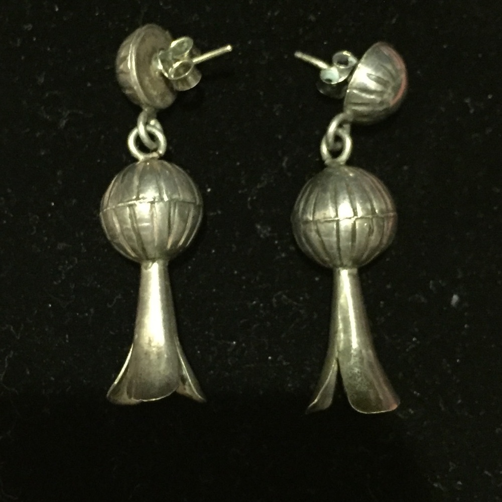 Native American Silver Squash Blossom Earrings